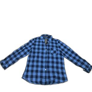 Allegra K Women's Roll Up Long Sleeves Buttoned Up Plaids Shirt - Size L NWT